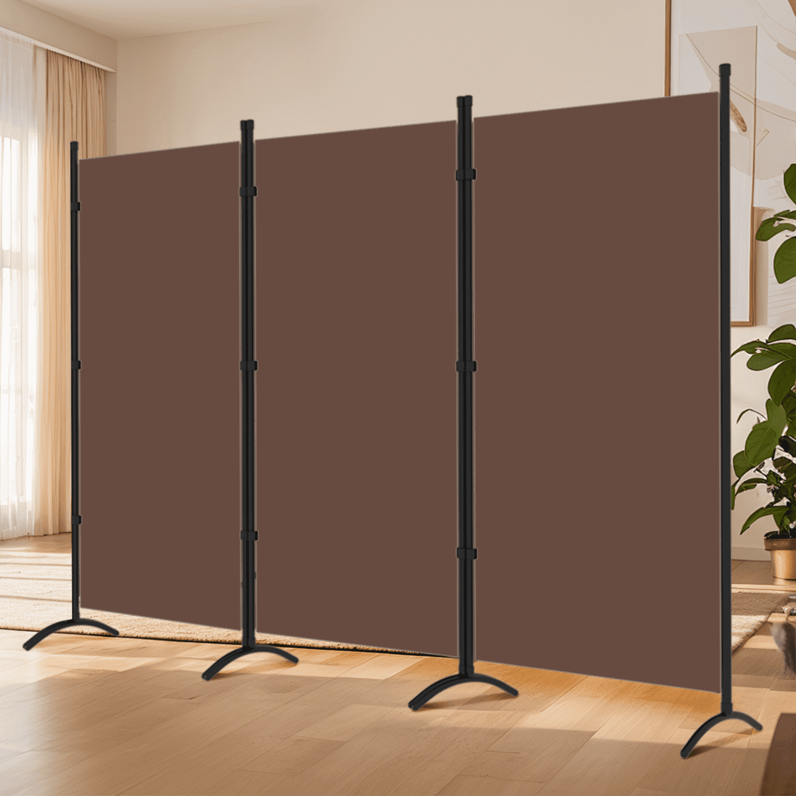 Grezjxc Three Panel Room Divider, 71"x 99" Thickened Fabric Partition for Bedroom, Brown