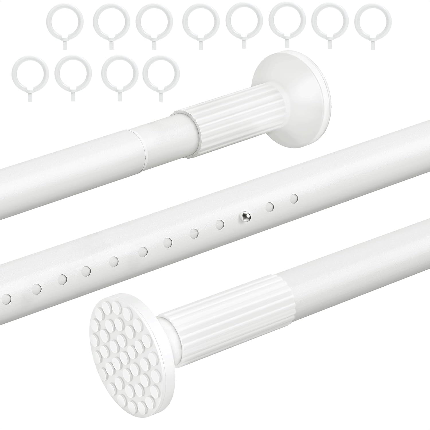 No Drill Tension Rod - Extra Long Room Divider 51-106inch, Adjustable Spring Shower Curtain Rod for Closet/Balcony, Non-slip Telescopic Pole (white)