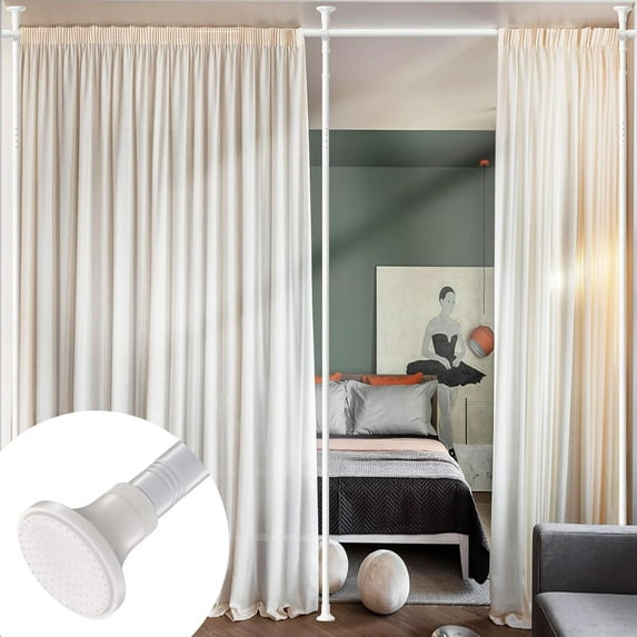 Room Divider Stand - Tension Curtain Rod No Drilling for Room Separation,4-9ft (H) 28-166''(W) Portable Heavy Duty Floor to Ceiling Wall Divider Room Partition Privacy Separator,White