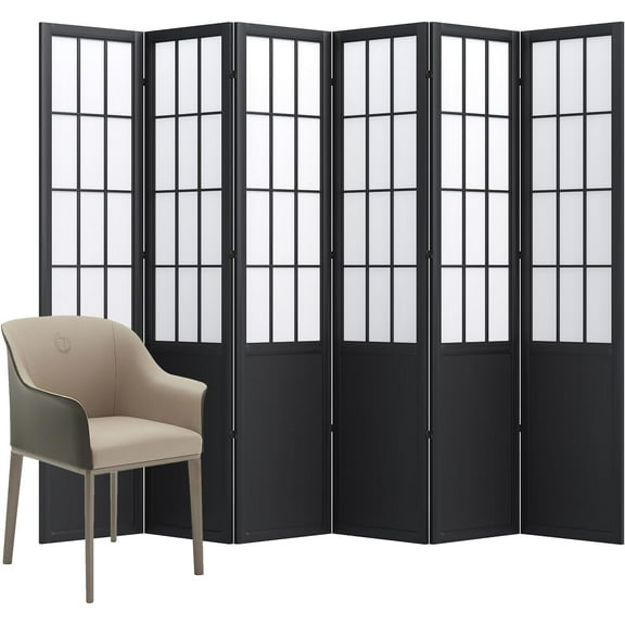 Room Divider, Tall Japanese Shoji Style Folding Wood Screen with Double Hinges for Home Office, Bedroom, Hotel Decoration