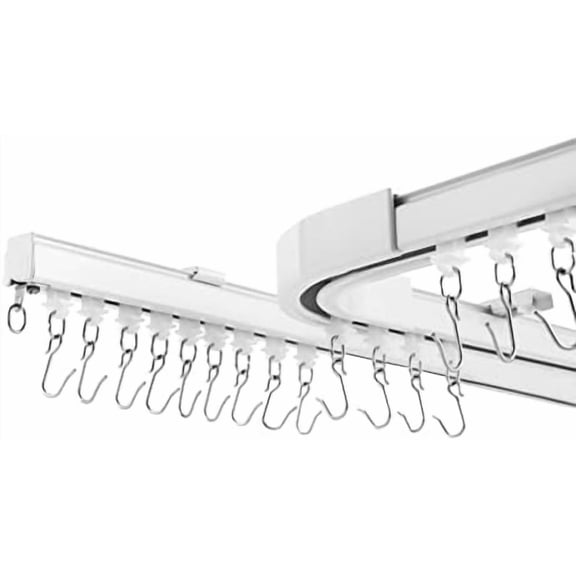 Room Divider White Ceiling Track Set for Curtains with Hooks, Corner Connectors (Set of 2) Curtain Rail System, 12-18 ft Track Set, Ceiling Curtain Track Set for Living Room, Bedroom