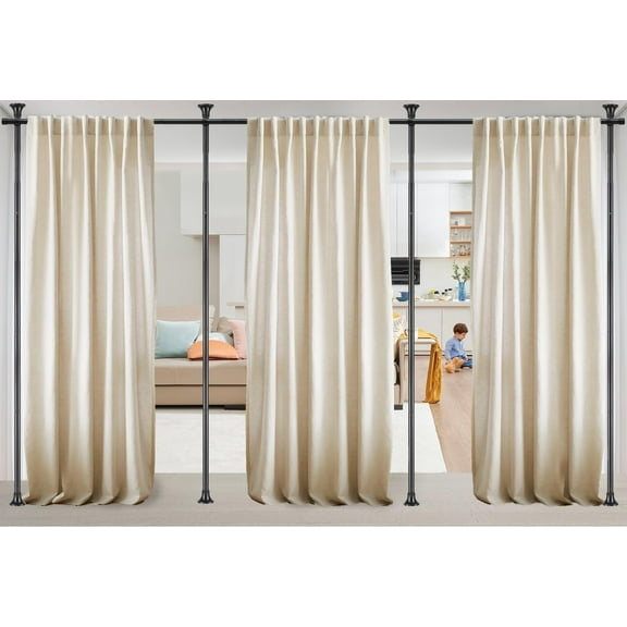 LCOKEIY Room Divider No Drilling Curtain Rods for Windows, 4-10ft(H) 28-171inch(W) Adjustable, Heavy Duty Curtain Rods Tension Rod Space Separator Ceiling Mounted, Black