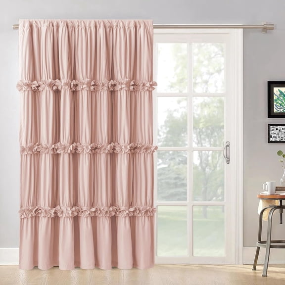 Room Divider Window Curtains, Boho Ruched Blackout Window Treatments with 3 Rows of Butterfly Flowers, Rustic Rod Pocket Drapes for Living Room, 100" W x 84" L, Peach Pink (LQ-30)
