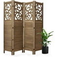 thumbnail image 1 of Room Divider Wood Carved Wall Divider Indoor Folding Portable Partition Screen for Home Office Garden Terrace - 4 Panel, 67 * 60inch (Dark Brown), 1 of 6