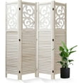 thumbnail image 1 of Room Divider Wood Carved Wall Divider Indoor Folding Portable Partition Screen for Home Office Garden Terrace - 4 Panel, 67 * 60inch (White), 1 of 5
