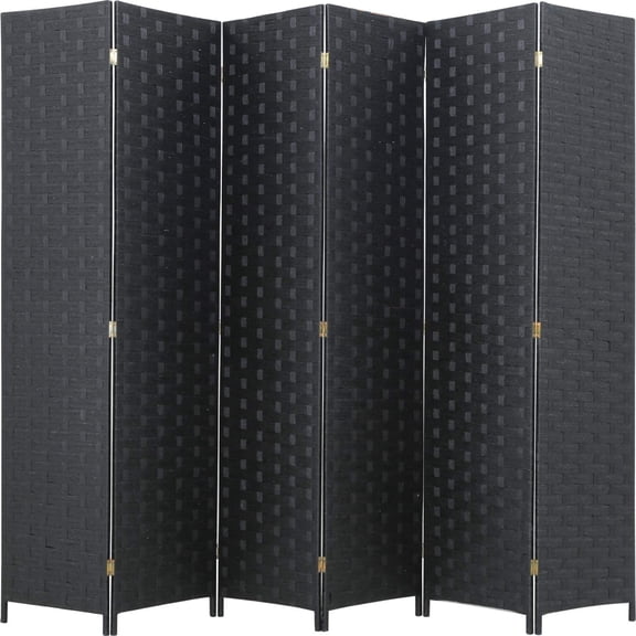 FDW 6 Panel Simple Pastoral Style Foldable Porch Living Room Office Room Divider,Black