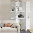 thumbnail image 1 of Room Divider with Shelves, 5.75ft Tall Folding Wood Carved Screen with Double Hinges for Home Office Bedroom Hotel Decoration (4 Panels, Pure White), 1 of 8
