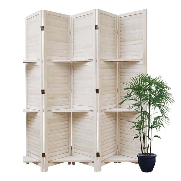 Room Divider with Shelves Folding Privacy Screen, Freestanding Wood Partition Wall for Home Office Bedroom No Assembly Required