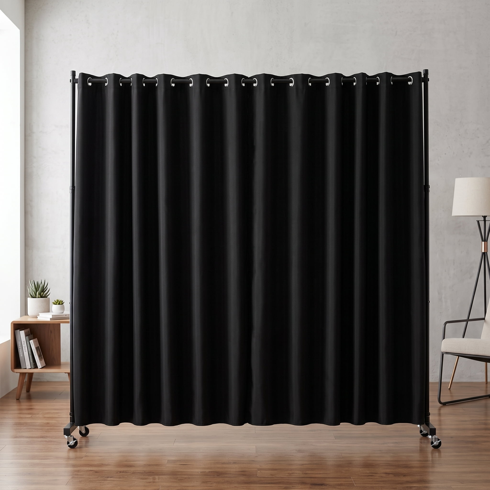 Room Divider with Wheels 121.5x17.7x96.7 Inch 180g Polyester Fabric PA Coating Carbon Steel Frame Lockable Casters for Bedroom Office Privacy