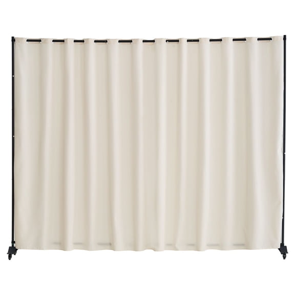 Room Divider with Wheels, Freestanding Privacy Screen Stand, Rolling Curtain Divider for Office Bedroom Dining Room Study, Beige