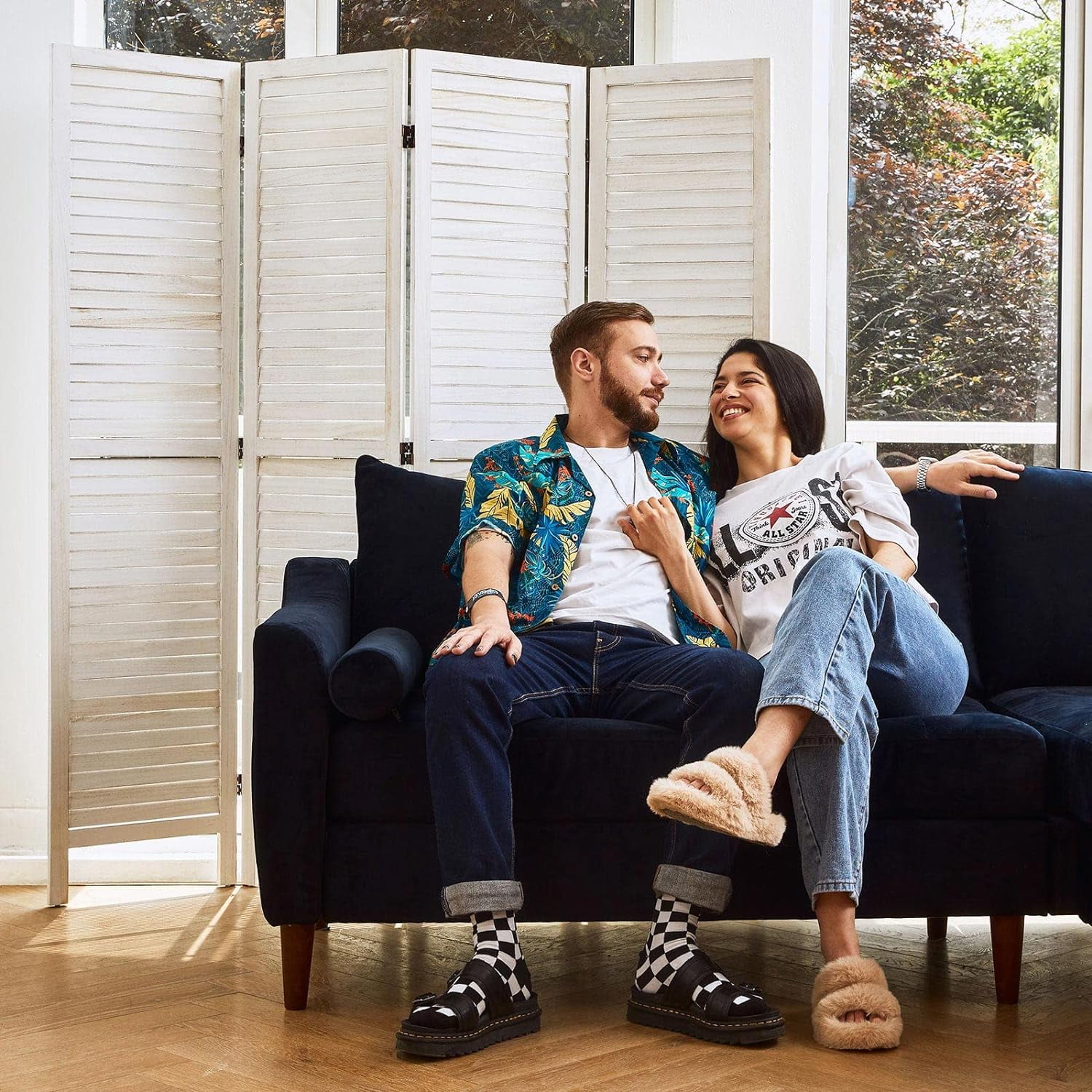 Room Dividers 5.75Ft Individual Privacy Screens Foldable Wooden Louver