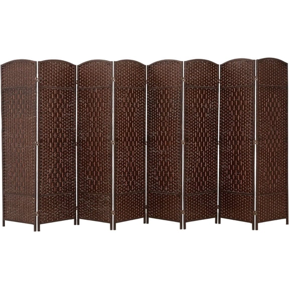 Room Dividers with 8 Panels 6 FT Tall Weave Fiber Privacy Screen Freestanding Double Hinged Folding Screen Extra Wide Room Dividers for Patio Privacy, Brown