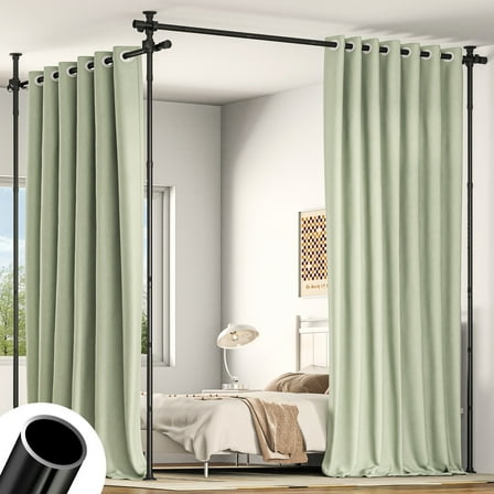 Room Dividers No Drilling Curtain Rod, 4-10ft(H) 29-146"(W) Adjustable Room Separator for Space Partition, Heavy Duty Floor to Ceiling Tension Rod, Black