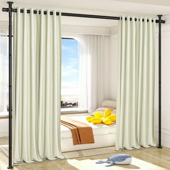 Room Dividers No Drilling Curtain Rod, 4-10.5ft(H) 29-73"(W) Adjustable Room Separator for Space Partition, Heavy Duty Floor to Ceiling Tension Rod, Black
