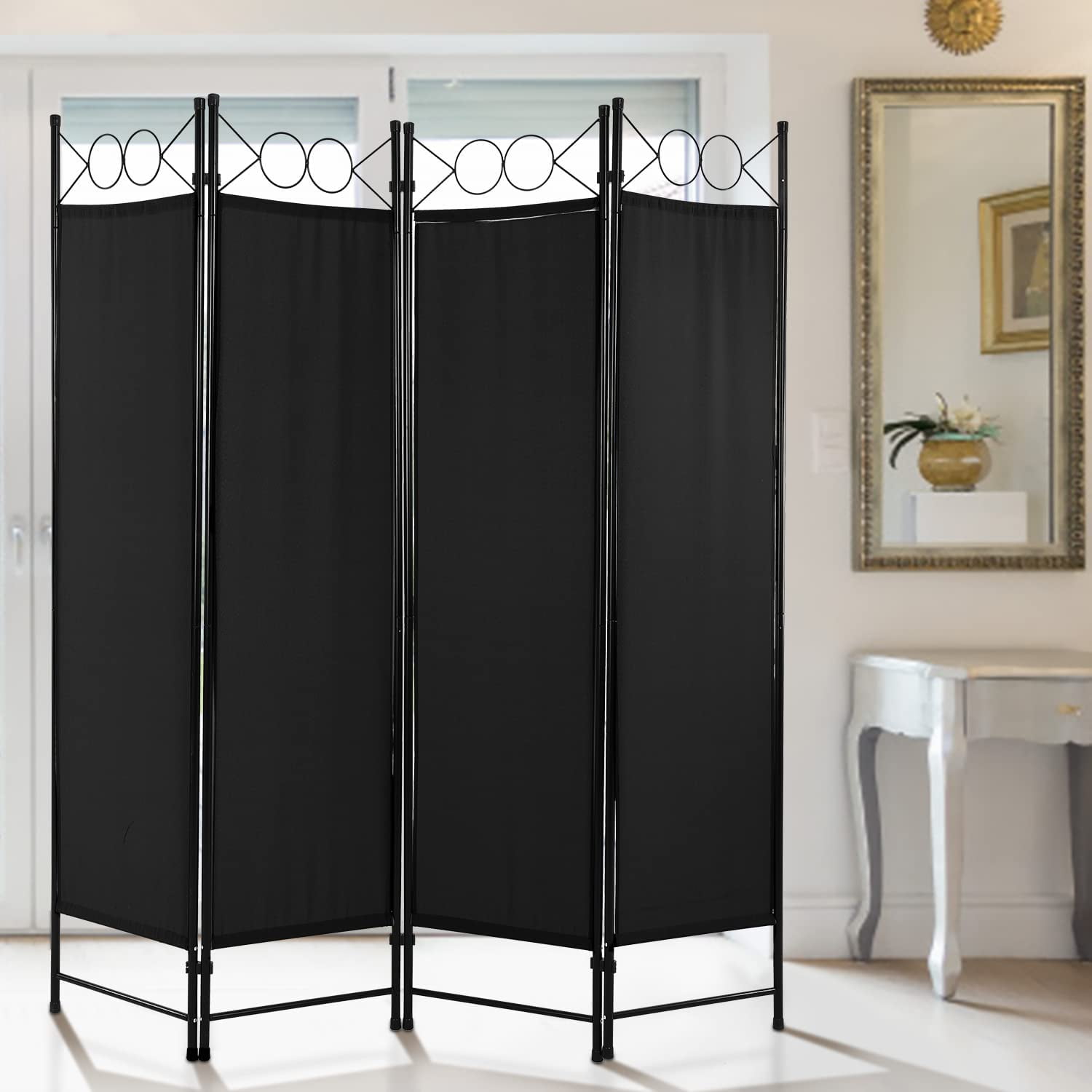Room Dividers Folding Privacy Screen with 4 Panels Steel Frame Living Room  Divider For Living Room,Office Use, Black