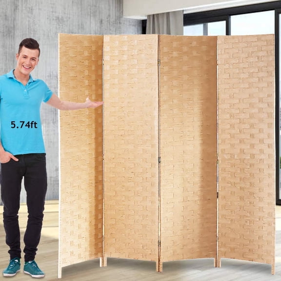 Room Dividers and Folding Privacy Screens 4 Panel 6 ft Foldable Portable Room Seperating Divider, Handwork Wood Mesh Woven Design Room Divider Wall, Room Partitions and Dividers Freestanding, Natural