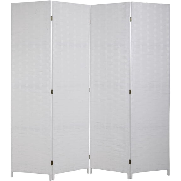 Room Dividers and Folding Privacy Screens 4 Panel 6 ft Foldable Portable Room Seperating Divider, Handwork Wood Mesh Woven Design Room Divider Wall, Room Partitions and Dividers Freestanding, White