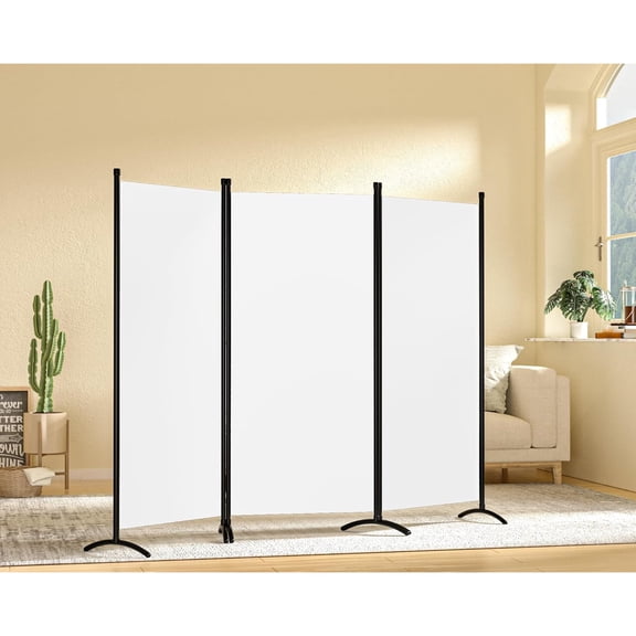 Room Dividers Folding Privacy Screens 4 Panel Partition Screen Steel Frame& Frabic Office Partition for Home Office Dorm Decor White