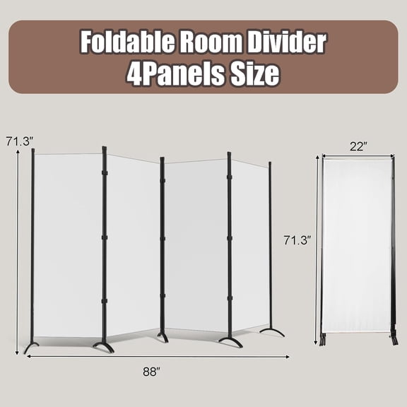 Room Dividers Folding Privacy Screens 4 Panel Partition Screen Steel Frame& Frabic Office Partition for Home Office Dorm Decor White