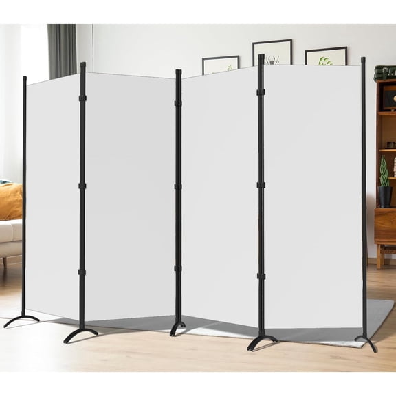 Room Dividers Folding Privacy Screens 4 Panel Partition Screen Steel Frame& Frabic Office Partition for Home Office Dorm Decor White