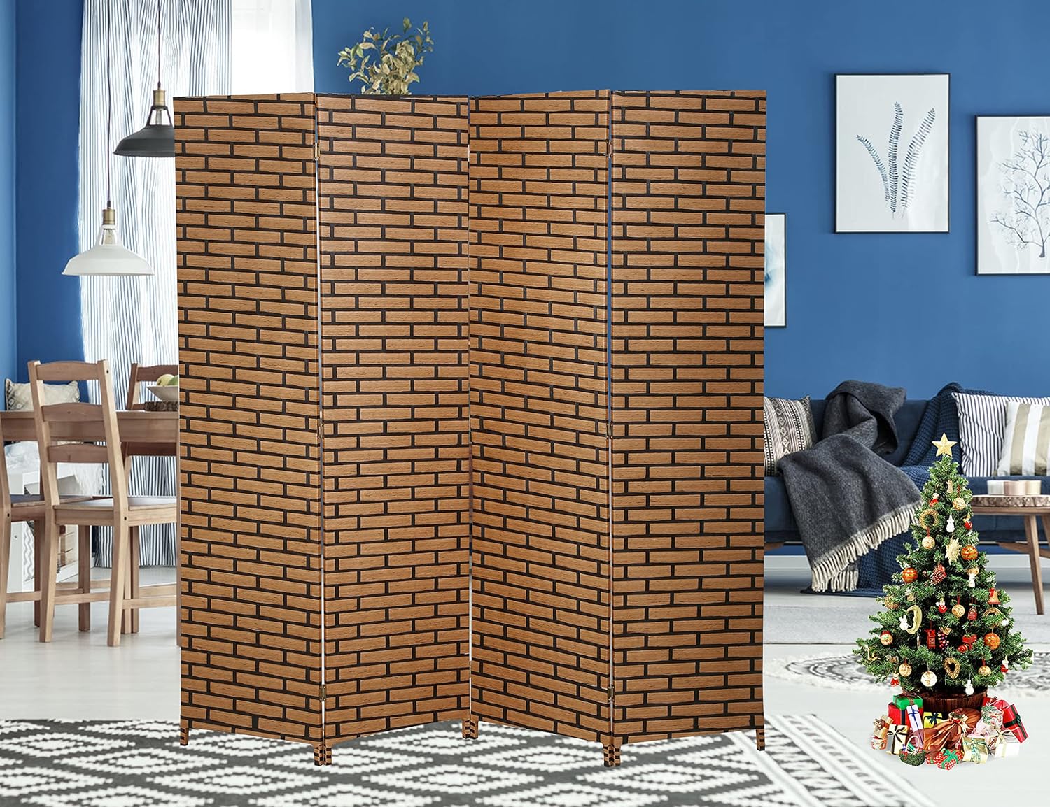 Ecolinear 4-Panel Room Divider – 88" Wide Folding Privacy Screen For Office/Home