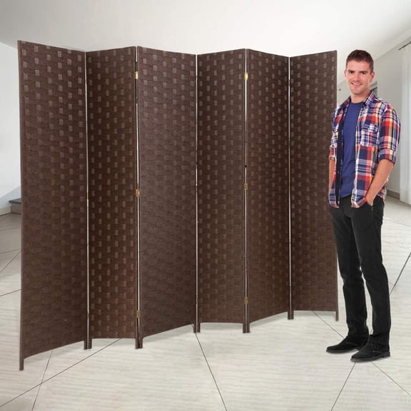 Room Dividers and Folding Privacy Screens 6 Panel 6 ft Foldable Portable Room Seperating Divider, Handwork Wood Mesh Woven Design Room Divider Wall, Room Partitions and Dividers Freestanding, Brown