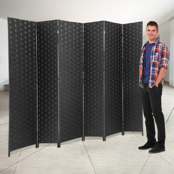 Room Dividers and Folding Privacy Screens 6 Panel 6 ft Foldable Portable Room Seperating Divider, Handwork Wood Mesh Woven Design Room Divider Wall, Room Partitions and Dividers Freestanding, Black