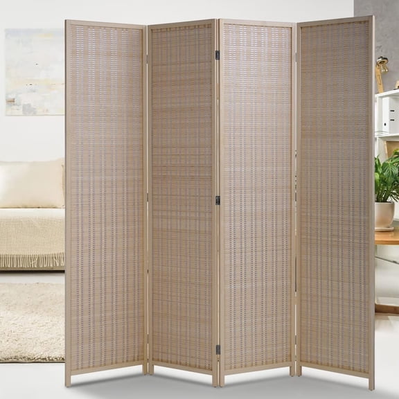 Room Dividers Folding Screen Partitions 4 Panel Privacy Screen, Partition Wall Tall Room Divider for Bedroom Study Portable Room Seperating Divider Home Furniture, Natural