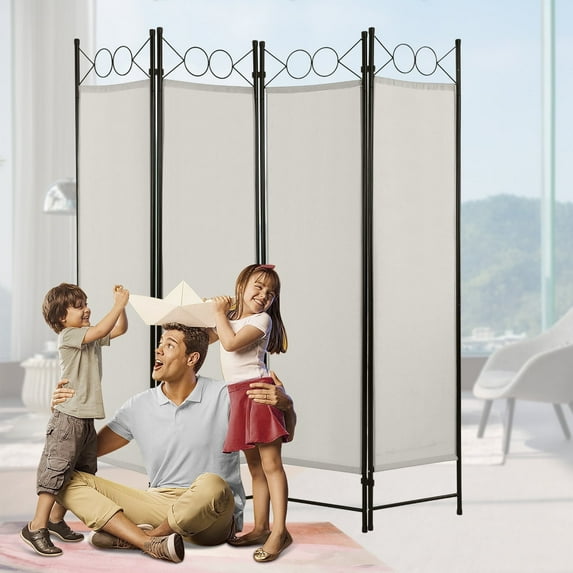 Room Dividers with 4 Panels Privacy Screen Folding Wall Dividers Room Partitions Dividers for Home Office, Beige