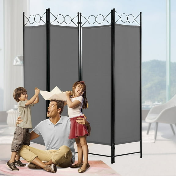 Room Dividers with 4 Panels Privacy Screen Folding Wall Dividers Room Partitions Dividers for Home Office, Grey