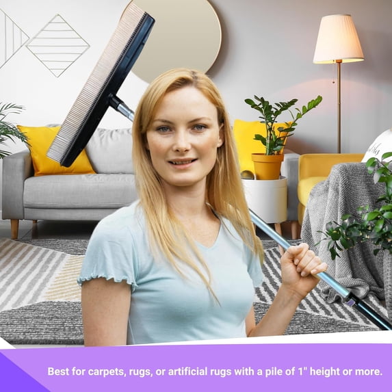 Room Groom PET Carpet Rake and Groomer with Telescoping 54 Inch Adjustable Handle, Grip, Black/