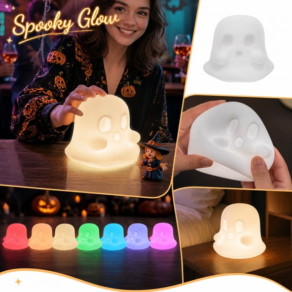Room Light, Light for Room, Cute Lamp, Color Changing Lamp, 5X5X4.5 Inch Silicone Ghost Tap Night Lamp, Rechargeable Touch Sensitive Glow Light, Soft Multi-Color Ambient Light for