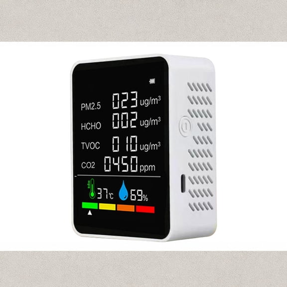 Room Oxygen Monitor, Air Quality Monitor Detector Co2 Pm2.5-pm1.0 Tvoc Tester with Temperature Humidity Display Indoor Air Pollution Meter for Home Bedroom Living Room Real Time Digital, White