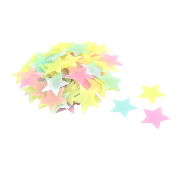 Room PVC Star Shaped Decor Glow in the Dark Wall Sticker Decal Assorted Color 3.8cm x 3.8cm 100 Pcs