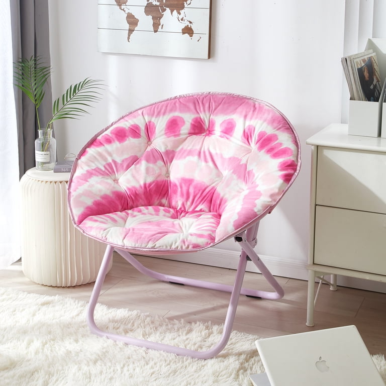 Room Revival 30 Inch Pink Tie Dye Faux Fur Saucer Chair, Super