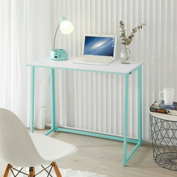 Room Revival Collapsible MDF Metal Rectangle Folding Desk, Teal