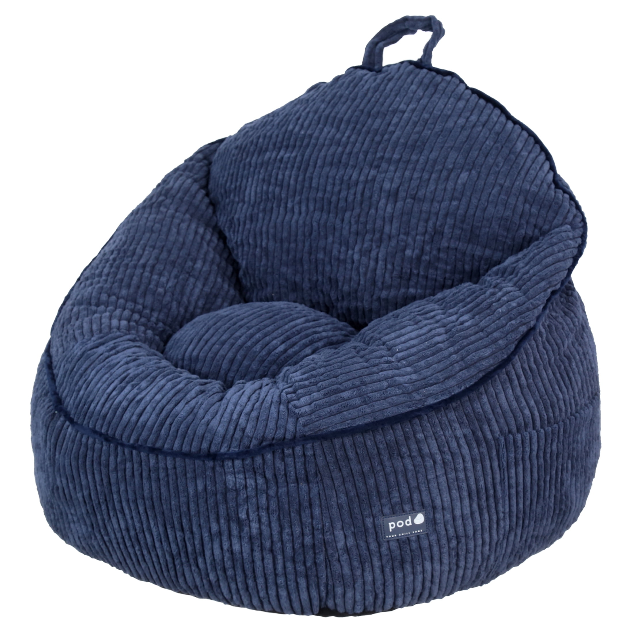 Navy Blue Ribbed Compressed Foam Kids Bean Bag Chair