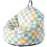 Room Revival Compressed Foam Bean Bag Chair for Kids, Rainbow Checkerboard
