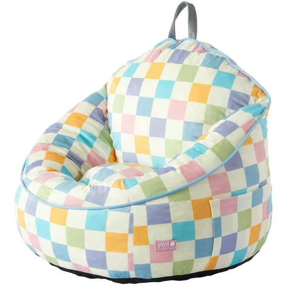Room Revival Compressed Foam Bean Bag Chair for Kids, Rainbow Checkerboard