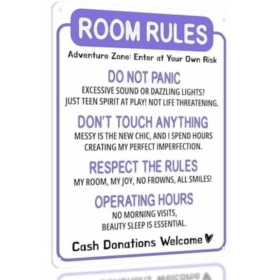 Room Rules Sign – 8x12 Inch RustFree Aluminum,Reflective & Weatherproof,Teen Room Decor,Adventure Zone,Enter at Your Own Risk Sign for Bedroom or Playroom