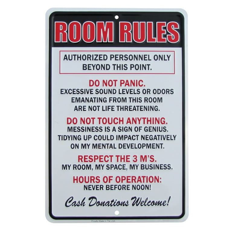 Room Rules US Made Metal Sign Novelty Kids Bedroom Dorm Room Man Cave Wall Decor Room Rules US Made Metal Sign Novelty Kids Bedroom Dorm Room Man Cave Wall Decor