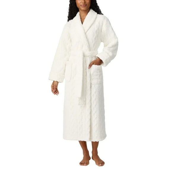 Room Service Women's Cable Knit Cozy Wrap Robe with Pockets (US, Alpha, X-Small, Regular, Regular, Ivory)