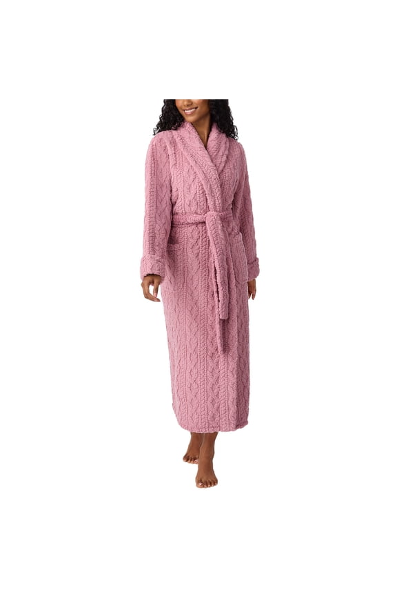 Women's Cable Knit Cozy Wrap Robe with Pockets (US, Alpha, Small, Regular, Regular, Pink)