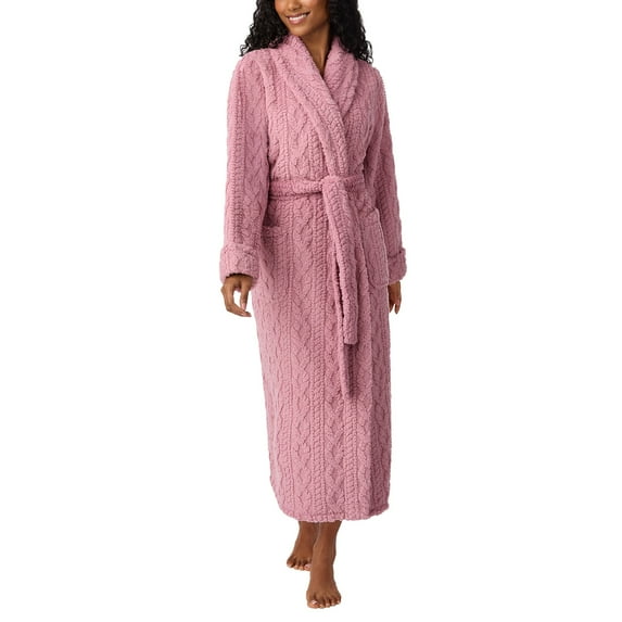 Room Service Women's Cable Knit Cozy Wrap Robe with Pockets (Pink/X-Large)