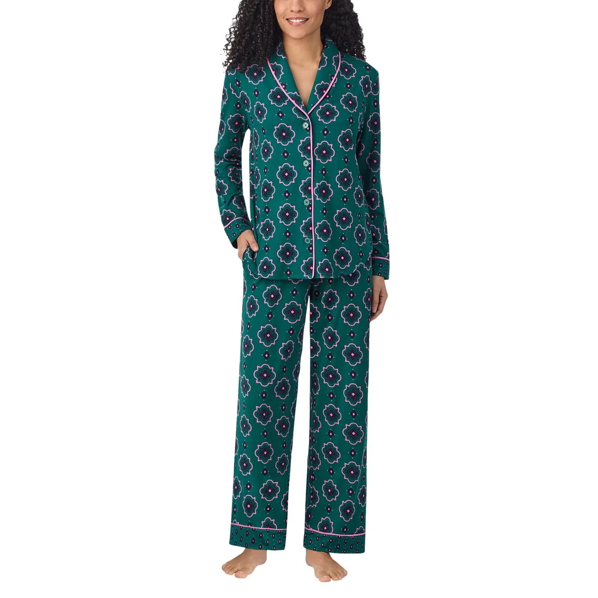 Room Service Womens 2-Piece Shawl Collar Pajama Set (Green, XS ...
