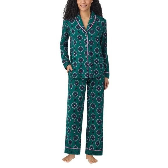 Room Service Womens 2-Piece Shawl Collar Pajama Set (Green, XS)
