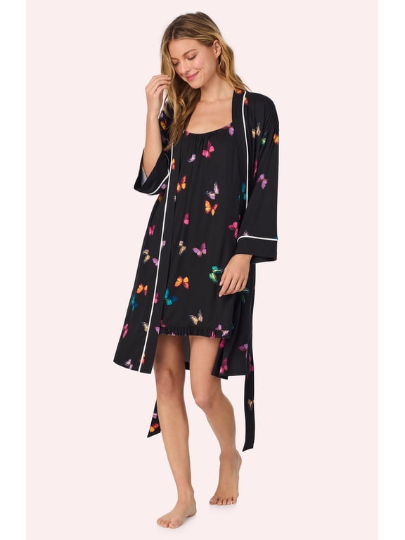 Womens Cozy Stretch Jersey 2 Piece Matching Robe & Chemise Set