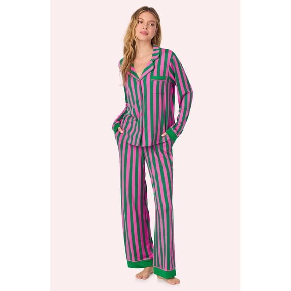 Room Service Womens Cozy Stretch Jersey Pajama Set - Long Sleeve Button Down Top & Long Pants