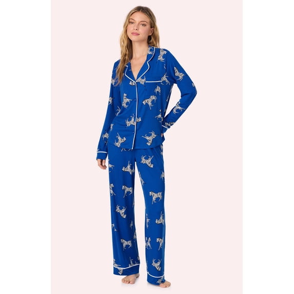 Room Service Womens Cozy Stretch Jersey Pajama Set - Long Sleeve Button Down Top & Long Pants
