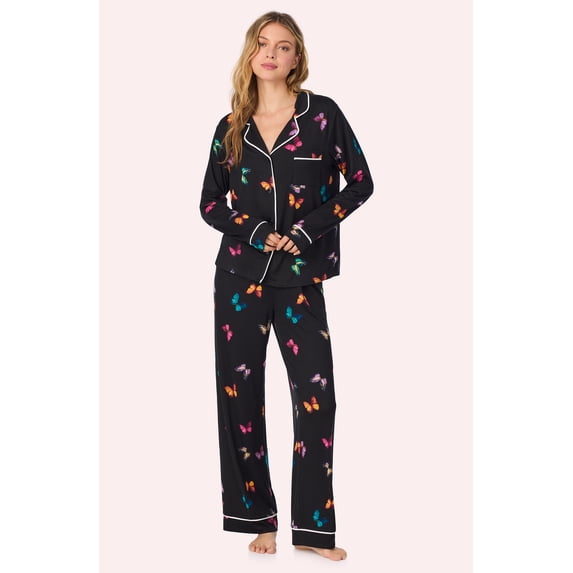 Room Service Womens Cozy Stretch Jersey Pajama Set - Long Sleeve Button Down Top & Long Pants